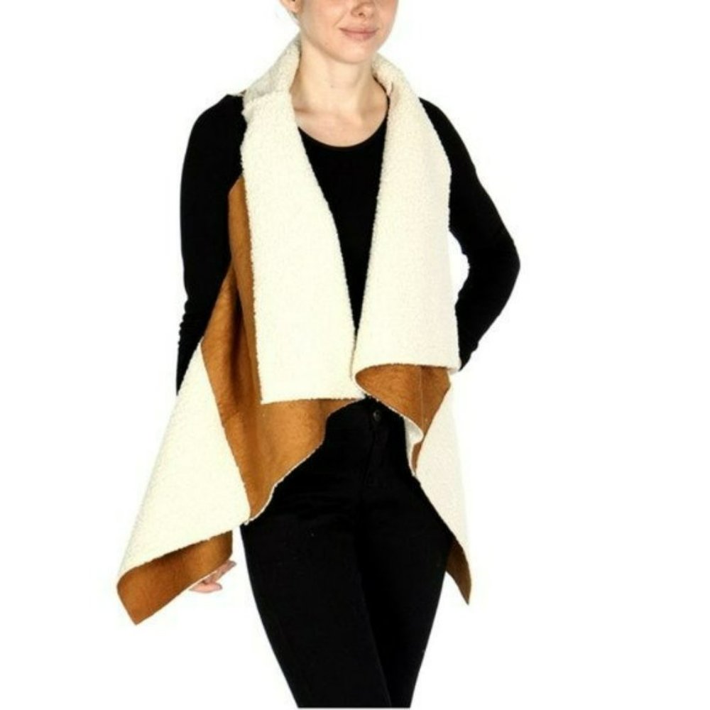 NWT Ellie & Kate Contrast Sherpa/Suede Vest Camel - Picture 1 of 5